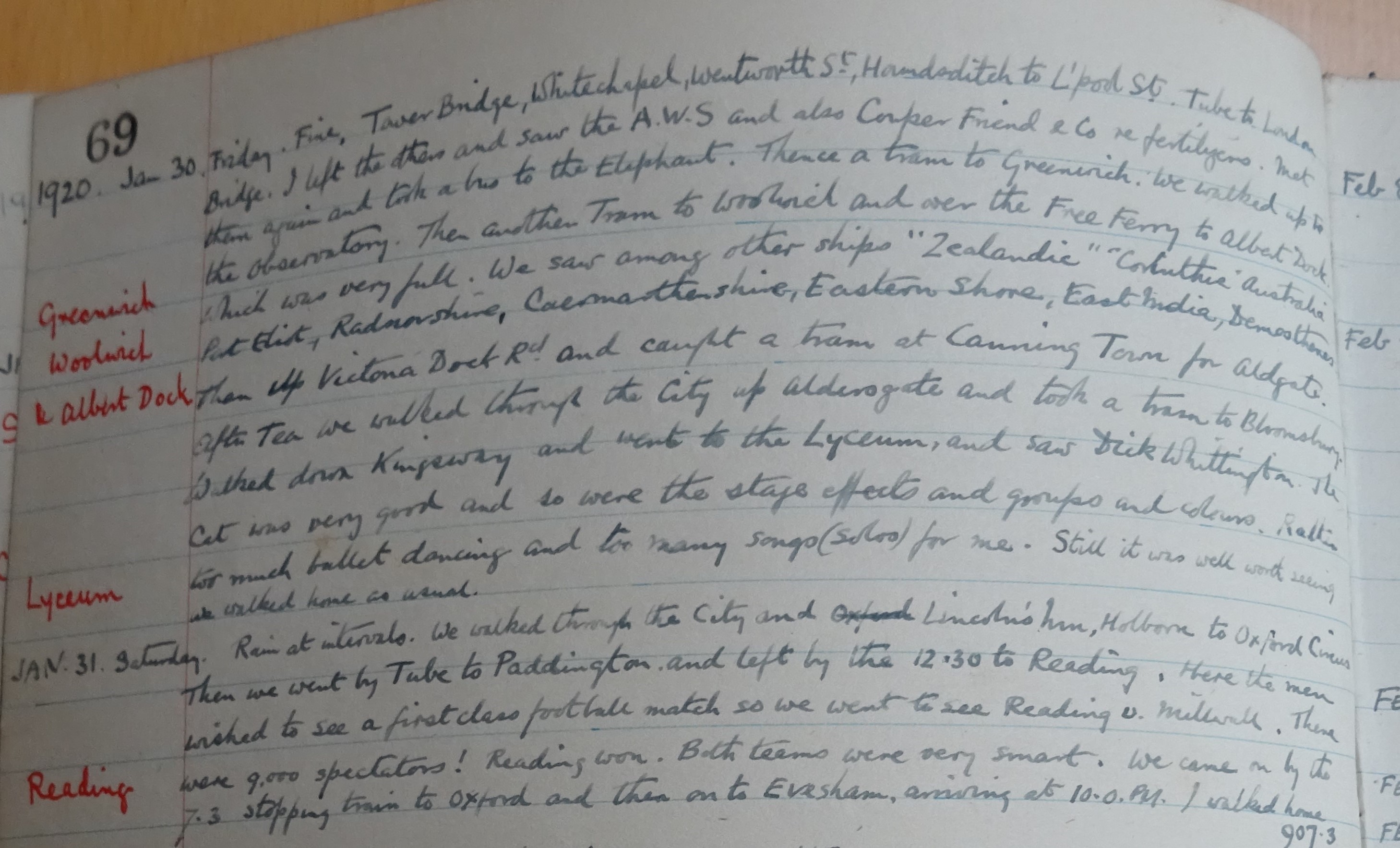 Charles Binyon's diary January 1920 The Badsey Society